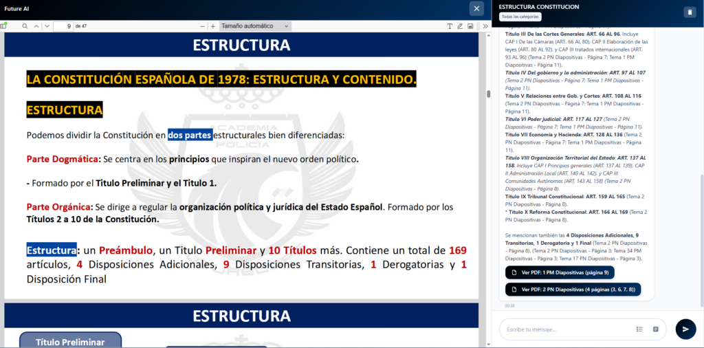 IA de la plataforma de la academia de oposiciones a policía Futurecops