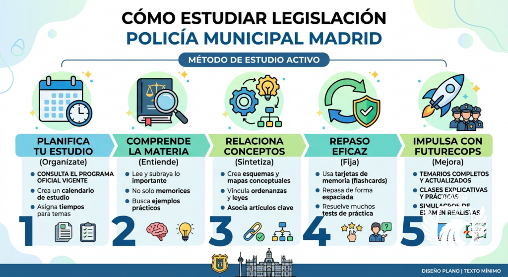 Infografía: Cómo estudiar legislación Policía Municipal Madrid