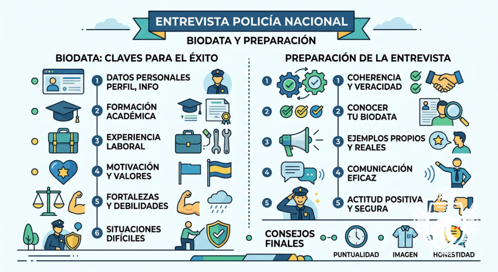 Infografía: Entrevista Policía Nacional: biodata y preparación