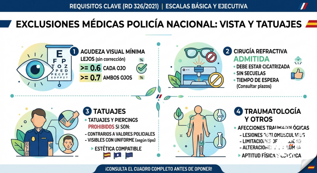 Infografía: Exclusiones médicas Policía Nacional: vista y tatuajes