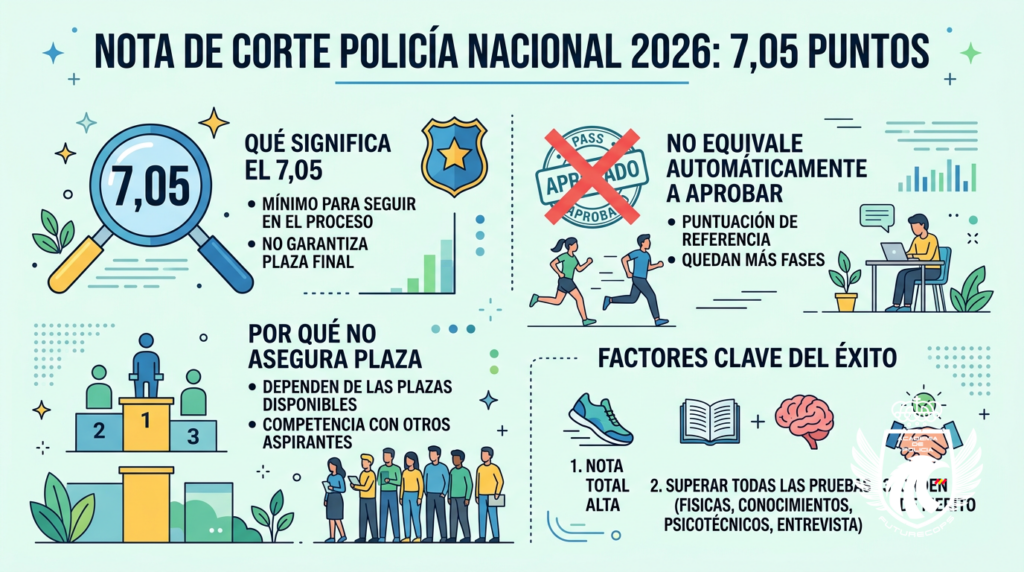 Infografía: Nota de corte Policía Nacional 2026: 7,05 puntos